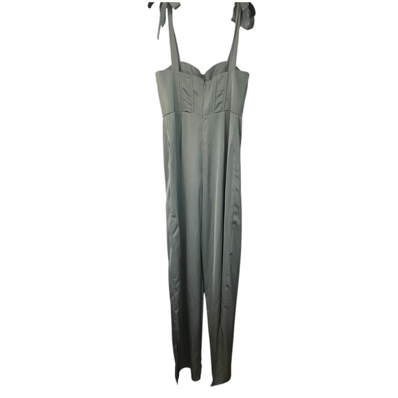 Azazie Raquel Green Lace Corset Satin Dressy Jumpsuit Like New Size 4 - Picture 8 of 11